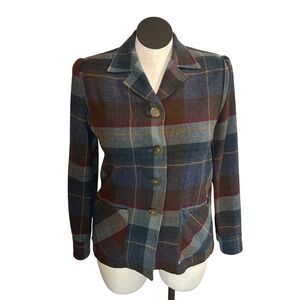 Pendleton Womens Plaid Wool Jacket Blazer Size S Button Front Made USA